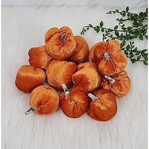 Mini Orange Velvet‎ Stuffed Pumpkins Halloween Thanksgiving Craft Decor 12 Pc